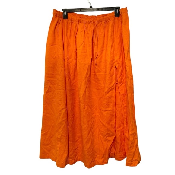 Abercrombie & Fitch linen cotton blend midi skirt with slit XL orange NWT - Picture 3 of 8
